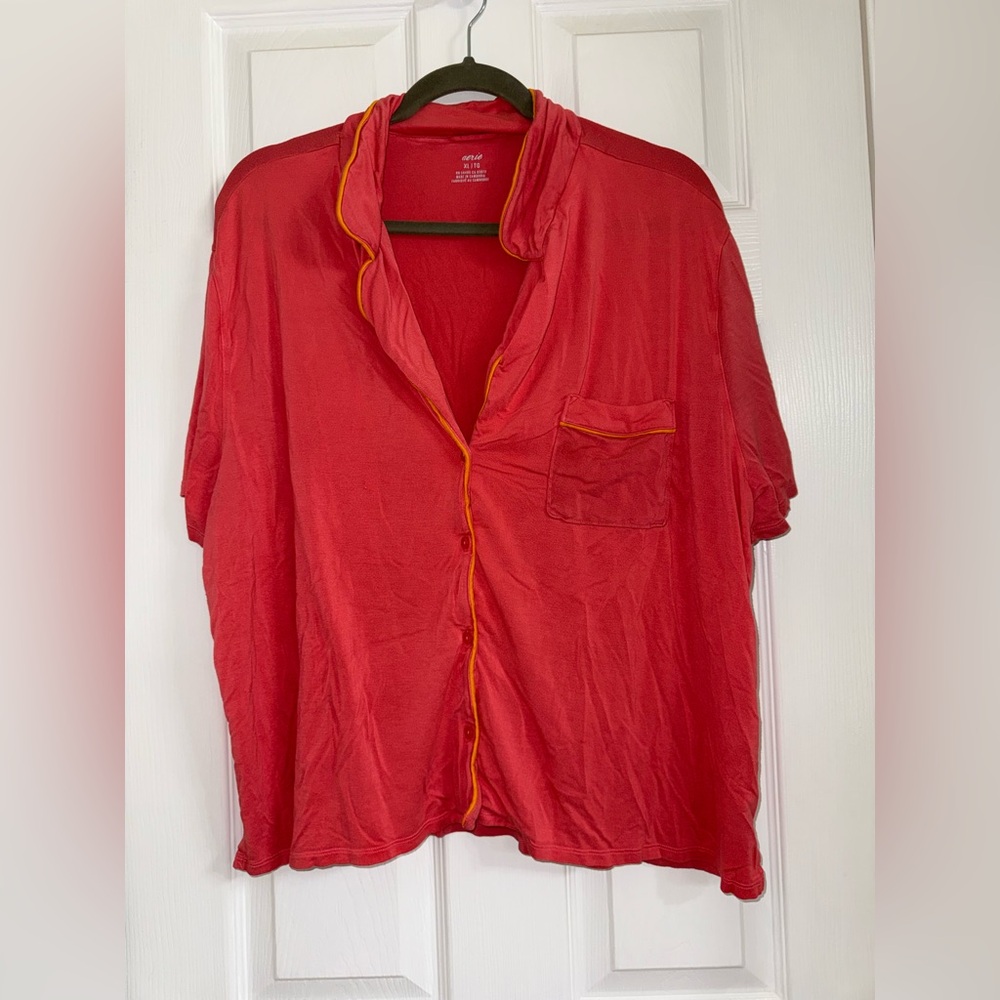 Aerie Red Pajama Top with Orange Trim
